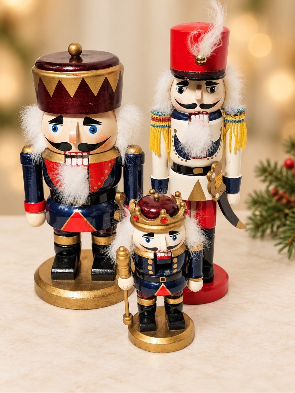 Nutcracker Trio Soldier King Christmas Decor Red Navy Gold Holiday Figurines